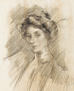Naisen muotokuva korkea kaulus, pää ja hartiat, n. 1905 (litografinen värikynä siirtopaperille) tekijältä Albert de Belleroche